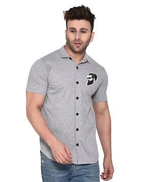 men graphic print regular fit shirt with spread collar