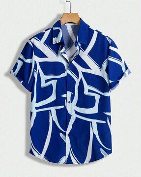 men graphic print regular fit shirt with spread collar