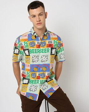 men graphic print relaxed fit shirt