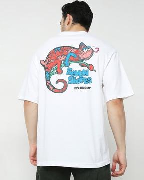 men graphic print round-neck oversized t-shirt