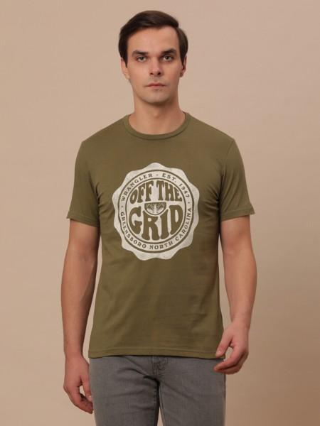 men graphic print round neck pure cotton green t-shirt