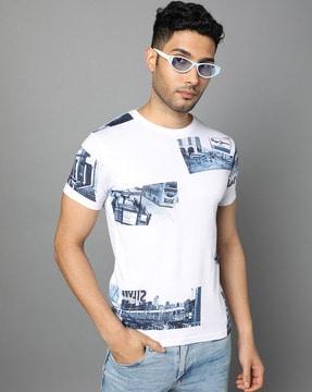 men graphic print slim fit crew-neck t-shirt