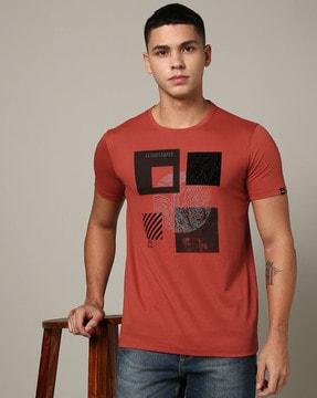 men graphic print slim fit crew-neck t-shirt