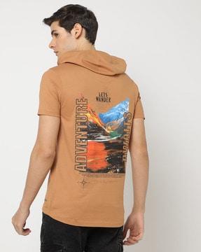 men graphic print slim fit hooded t-shirt
