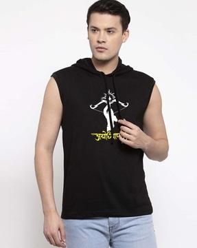 men graphic print slim fit hooded t-shirt