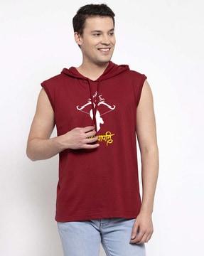 men graphic print slim fit hooded t-shirt