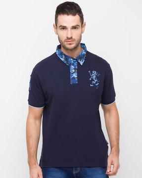 men graphic print slim fit polo t-shirt