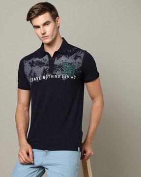 men graphic print slim fit polo t-shirt