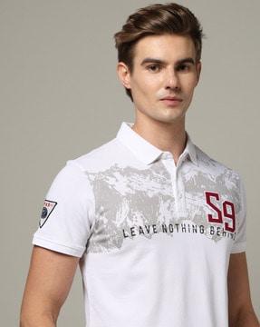 men graphic print slim fit polo t-shirt