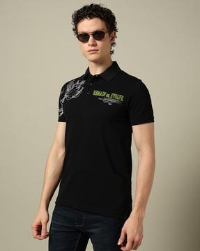 men graphic print slim fit polo t-shirt