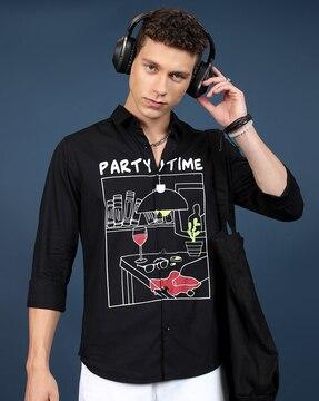 men graphic print slim fit shirt