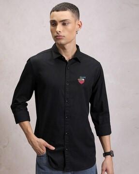 men graphic print slim fit shirt