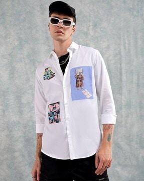 men graphic print slim fit shirt