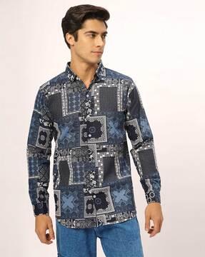 men graphic print slim fit shirt