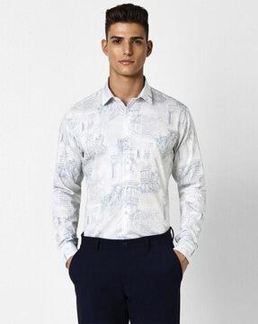 men graphic print slim fit shirt