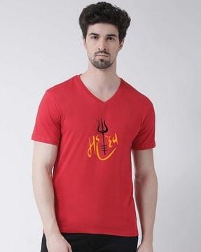 men graphic print slim fit v-neck t-shirt