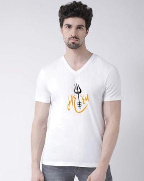 men graphic print slim fit v-neck t-shirt