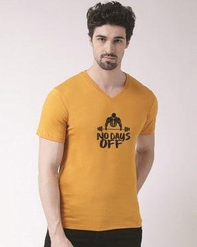 men graphic print slim fit v-neck t-shirts