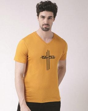 men graphic print slim fit v-neck t-shirts