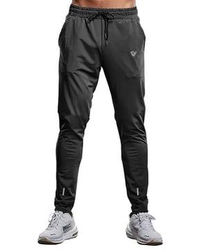 men graphic print track pants with elasticated drawstring waist