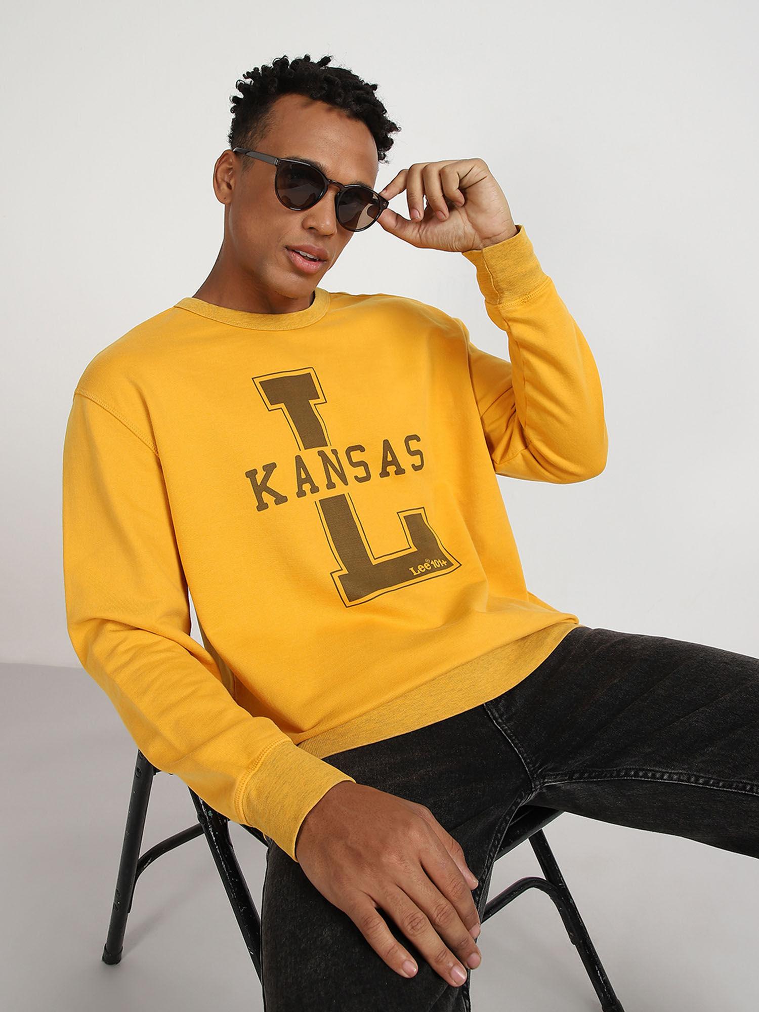men graphic print yellow regular fit sweatshirt