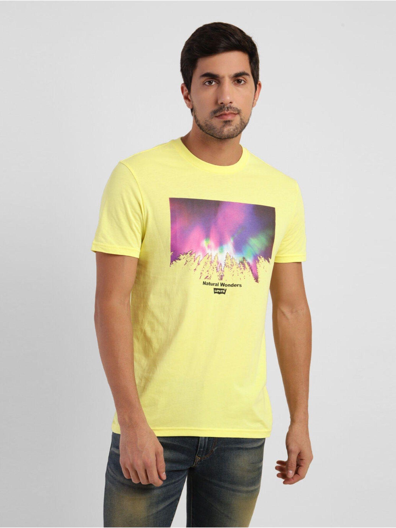 men graphic printed crew neck t-shirt-yellow