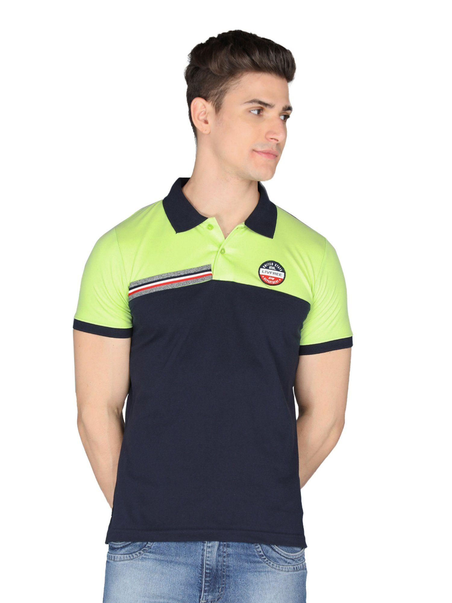 men green & navy blue regular fit polo t-shirt