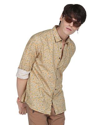 men green abstract print cotton casual shirt