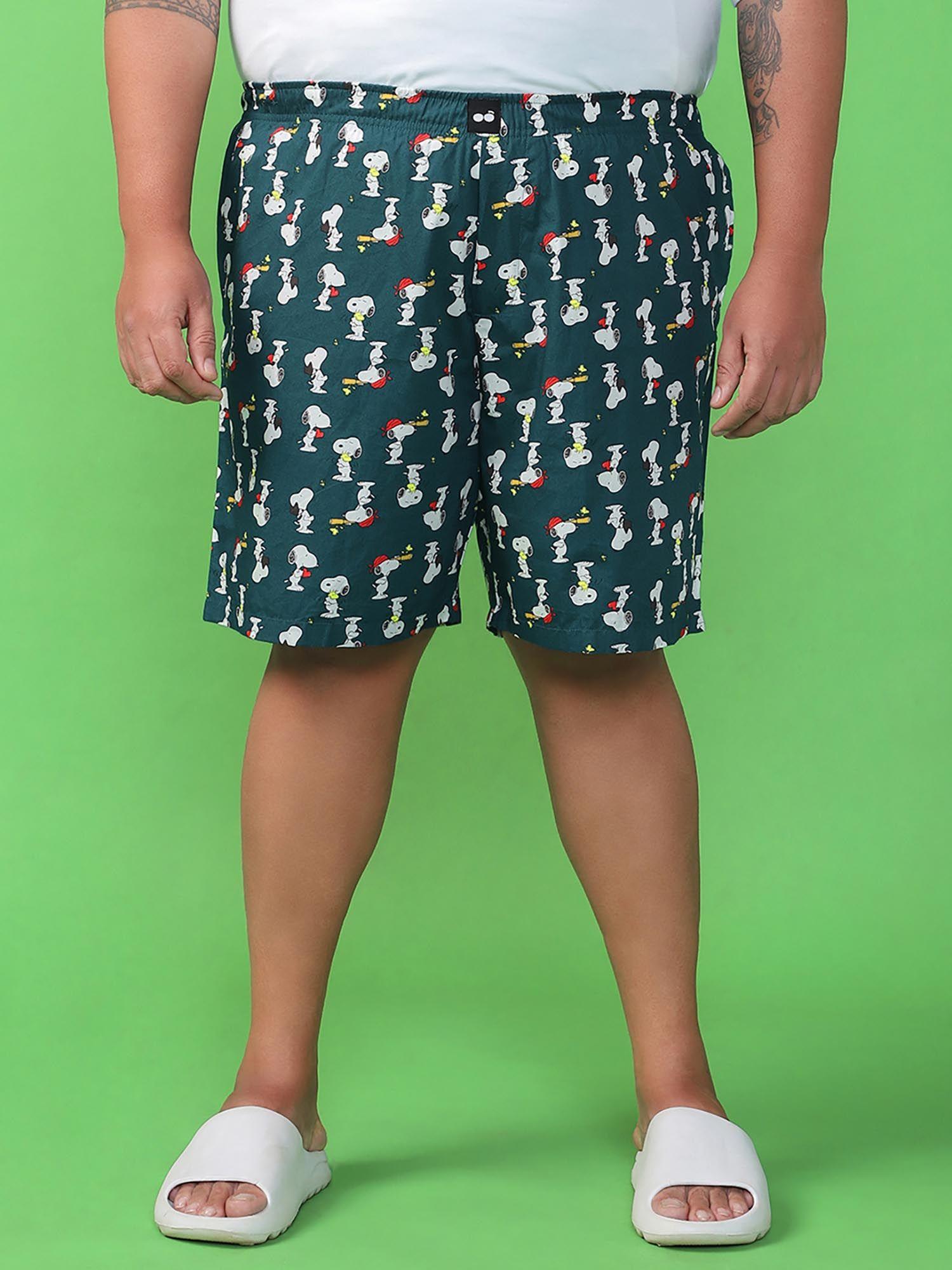 men green all over snoopy printed plus size boxer