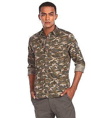 men green camo print cotton casual shirt