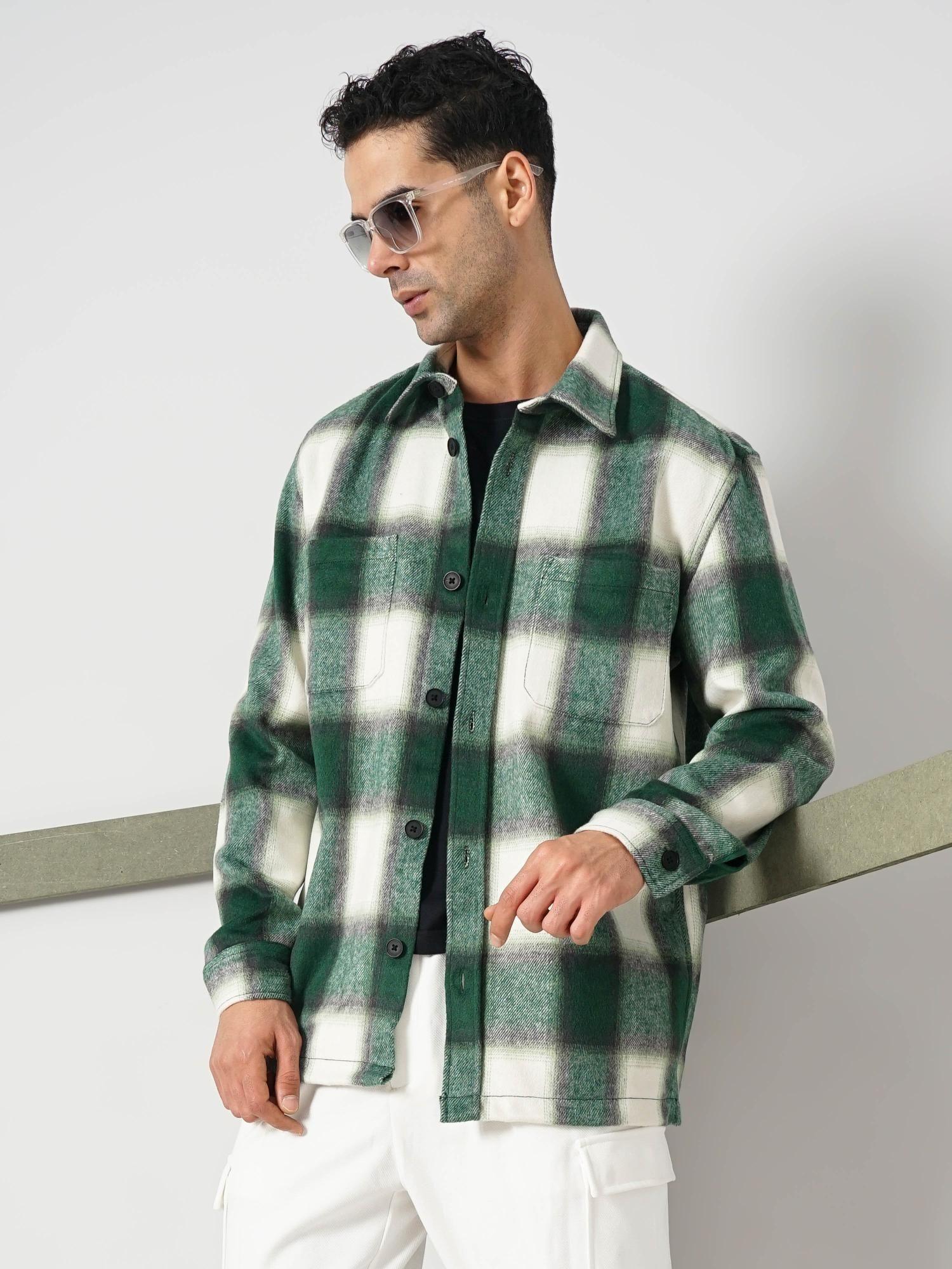 men green checks oversized polyester shirt