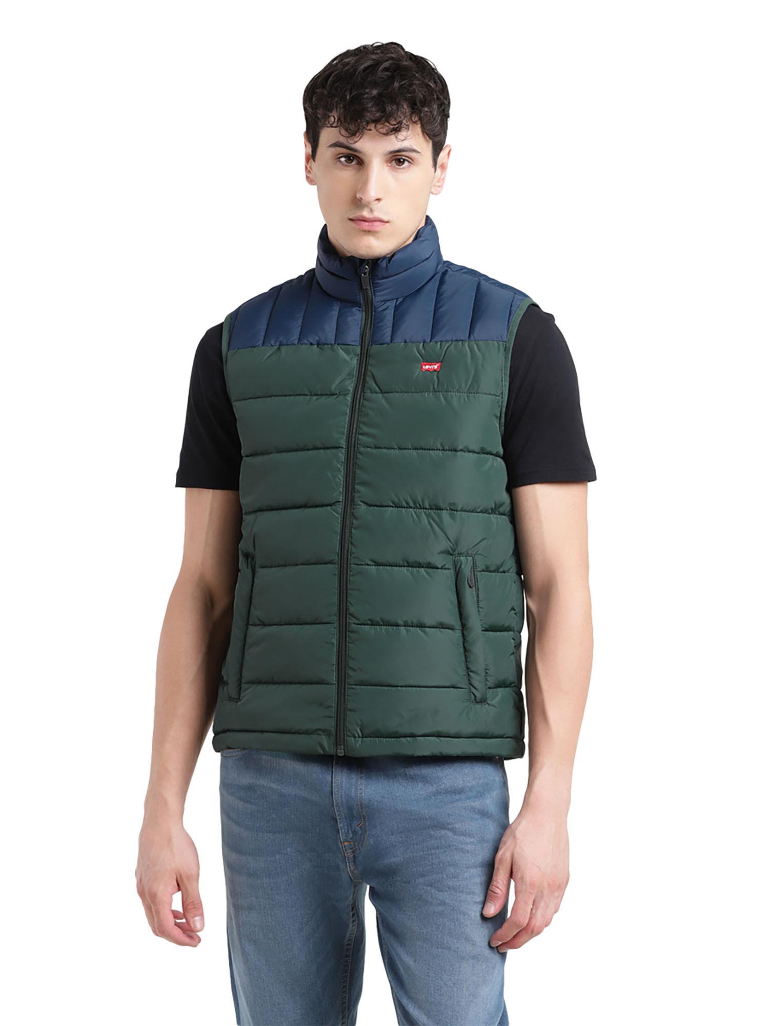 men green colorblock regular fit puffer jacket