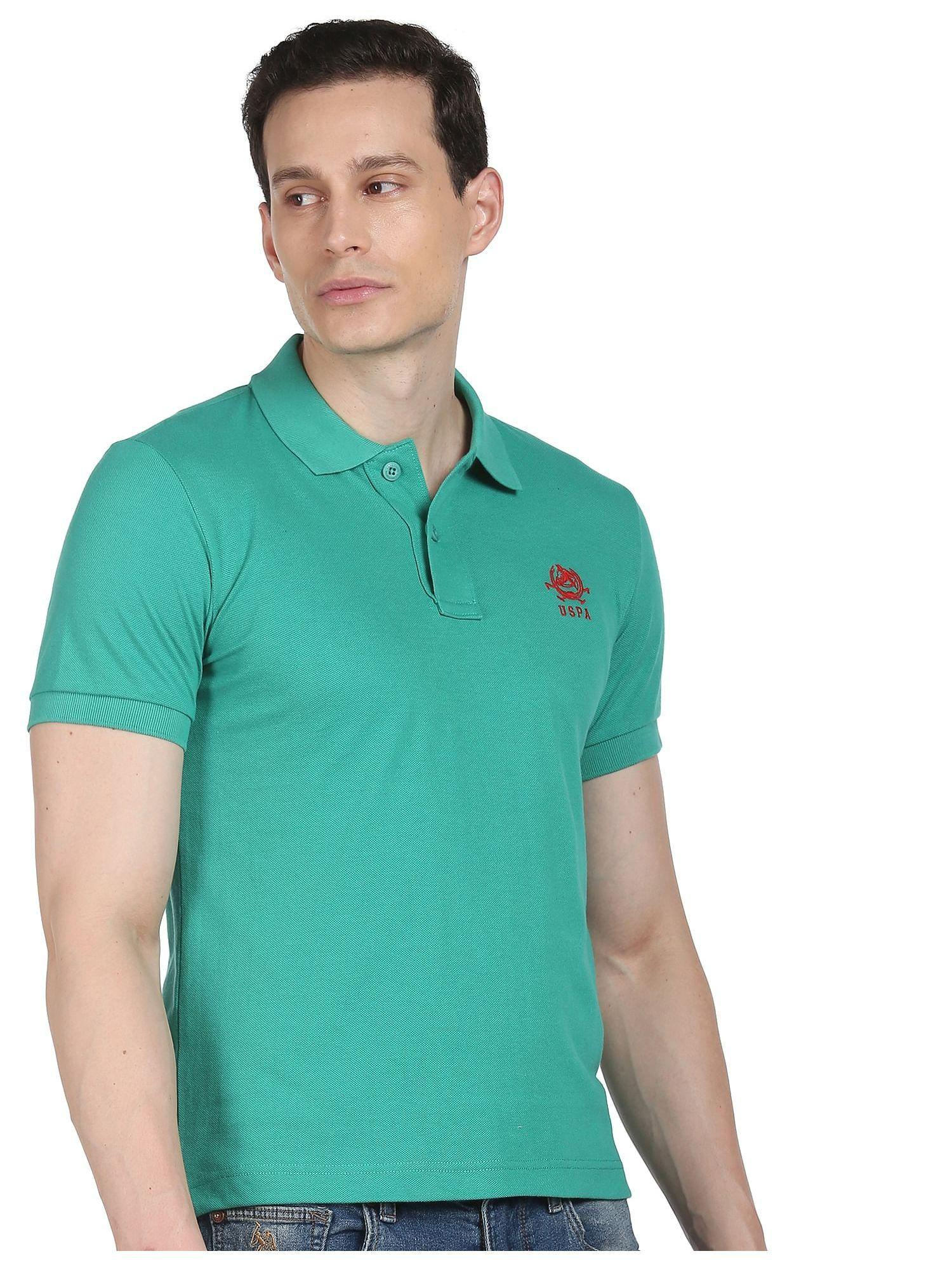 men green contrast logo pique polo t-shirt
