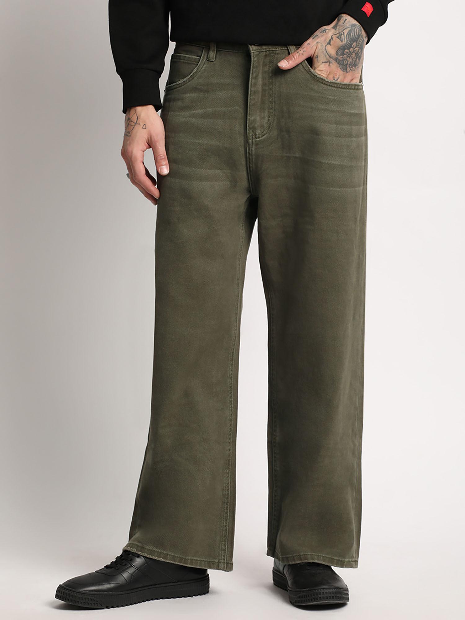 men green cotton flared fit jean