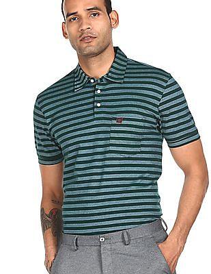 men green cotton striped polo shirt