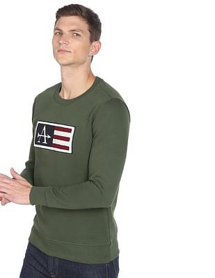 men green crew neck brand print sweatshirt