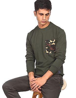 men green crew neck solid sweatshirt