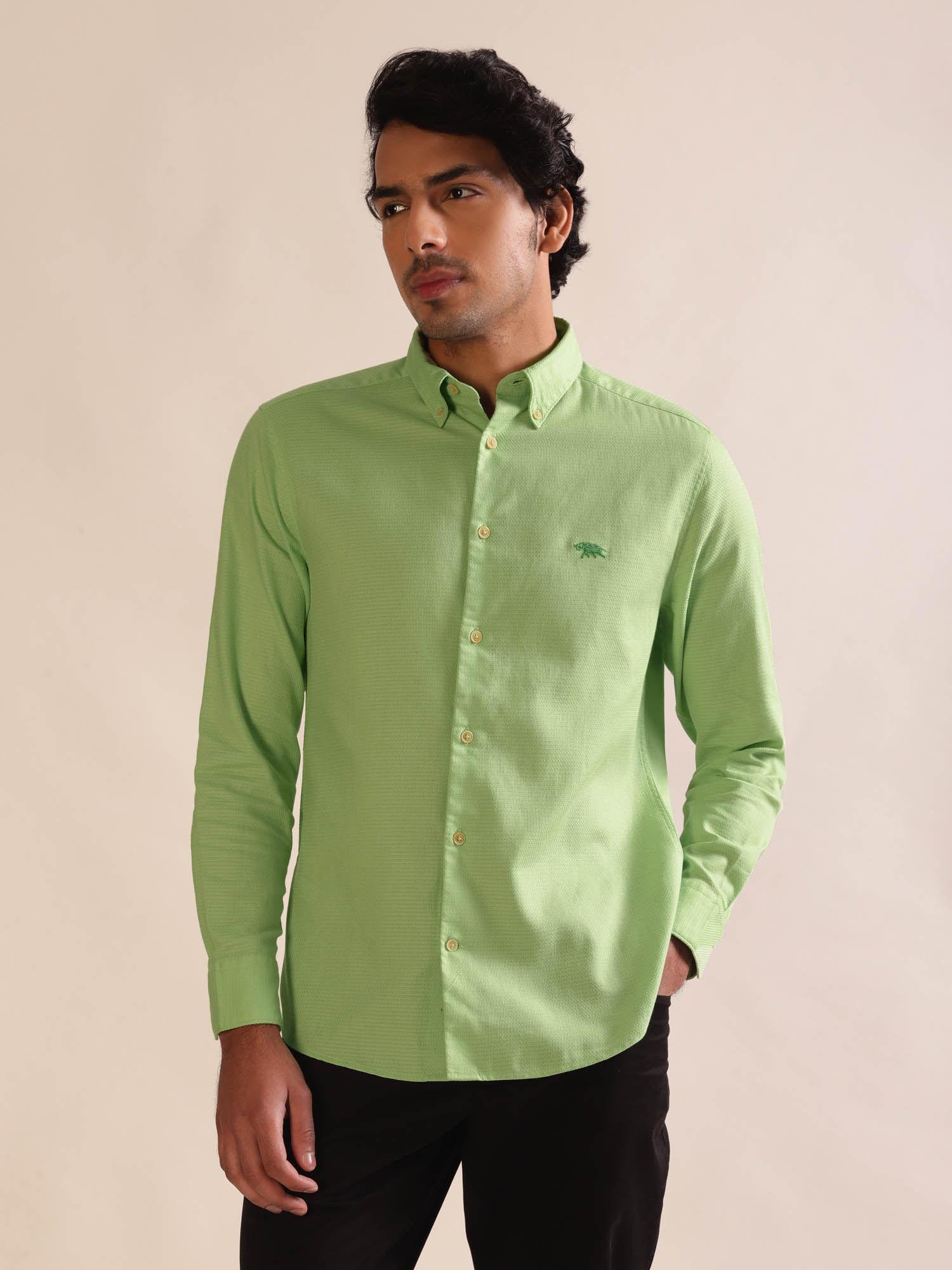 men green dobby full sleeve cotton casual shirt