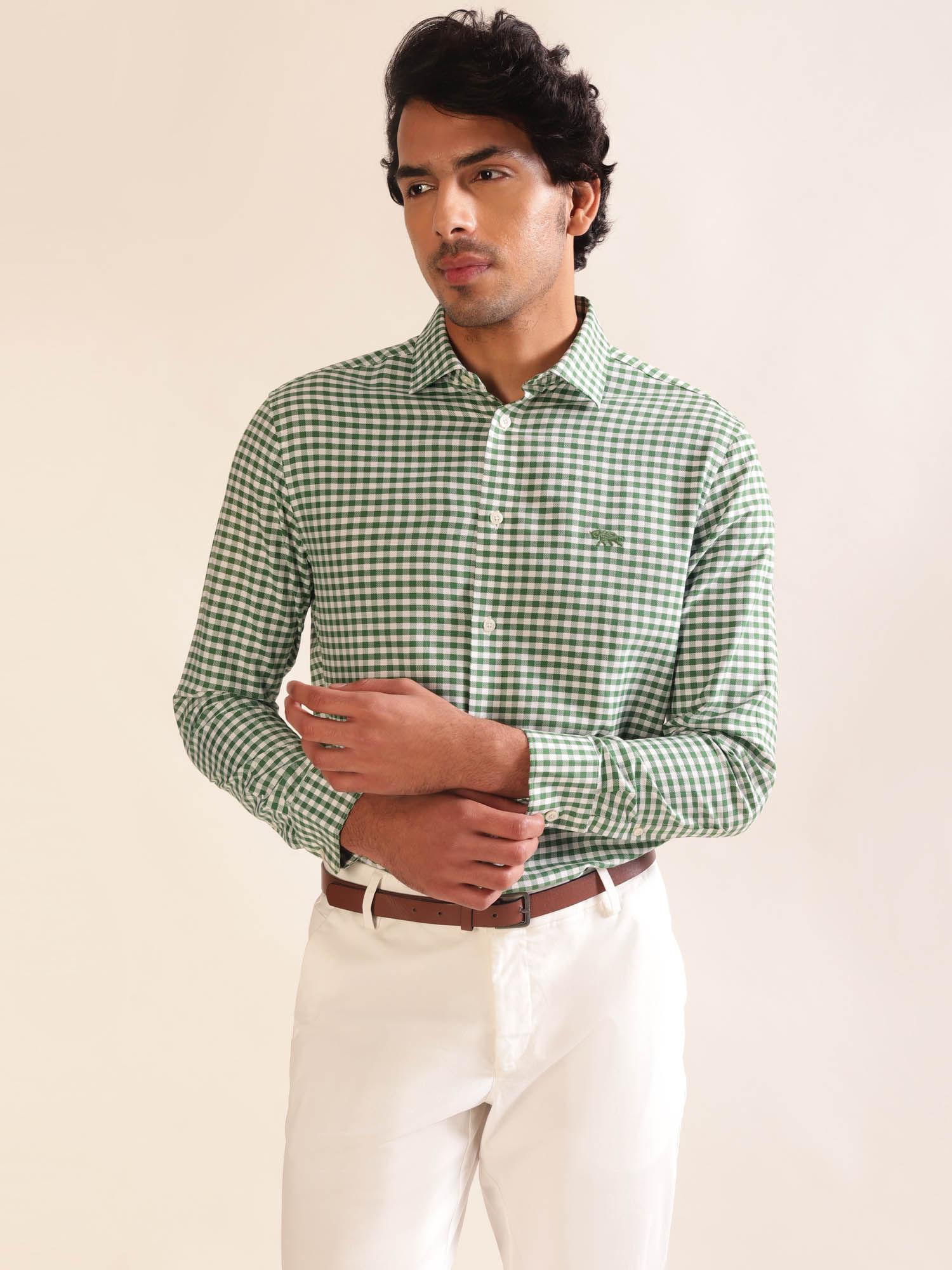 men green dobby full sleeve cutaway casual shirt