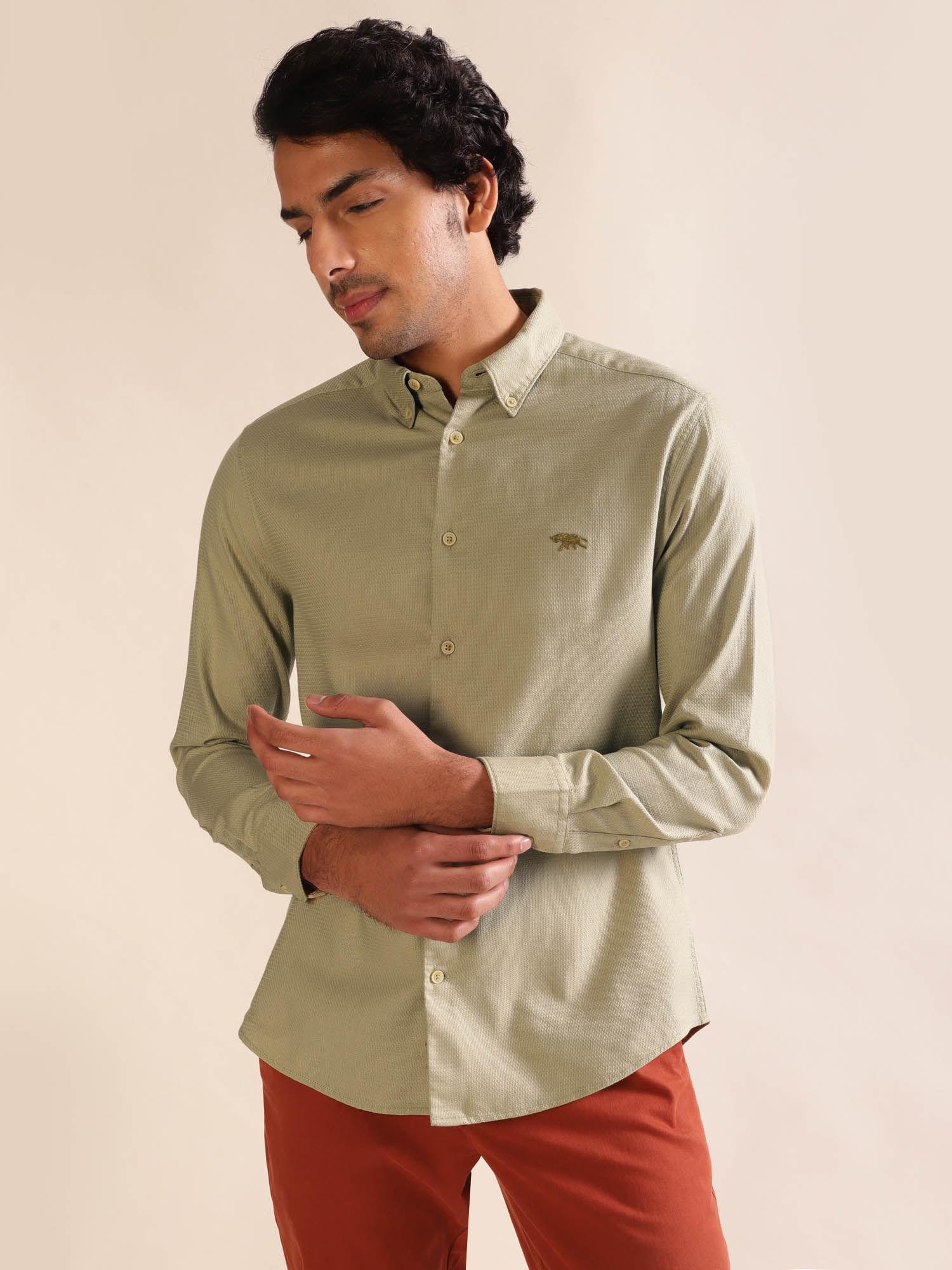 men green dobby full sleeve slim fit casual shirt