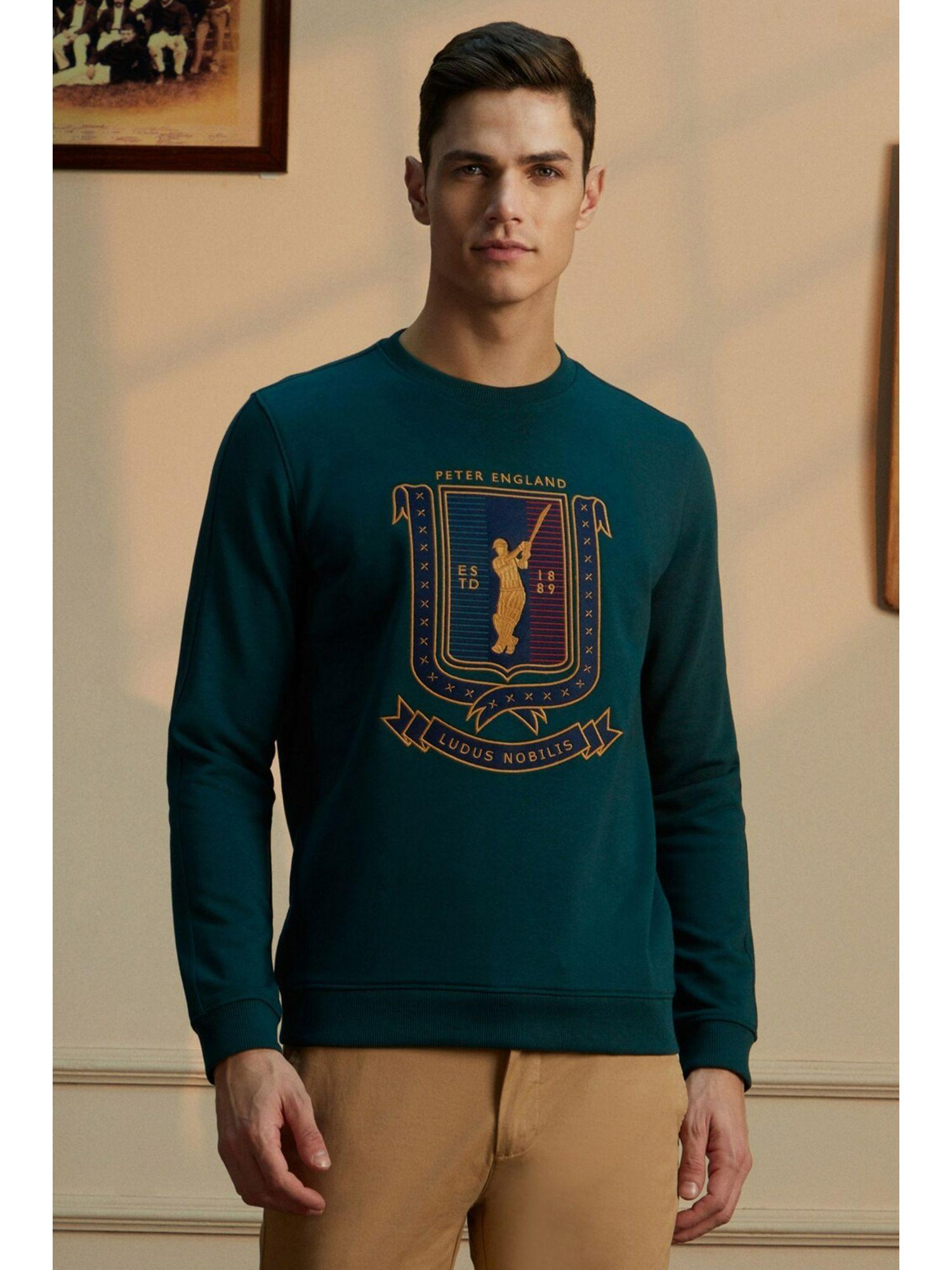 men green embroidered crew neck sweatshirt