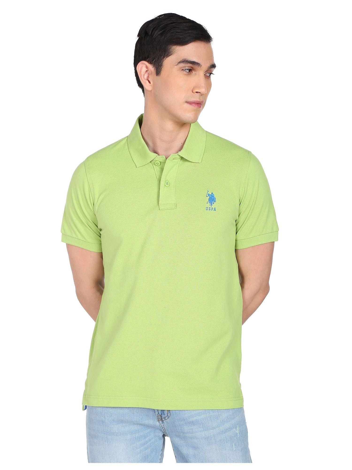 men green embroidered logo solid cotton polo t-shirt