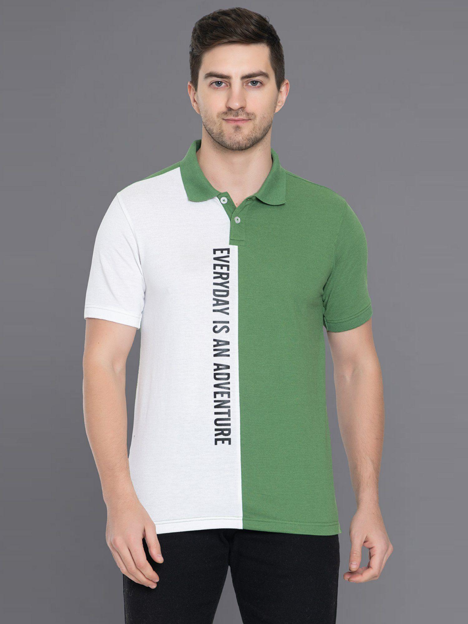 men green half sleeve colorblocked polo neck t-shirt