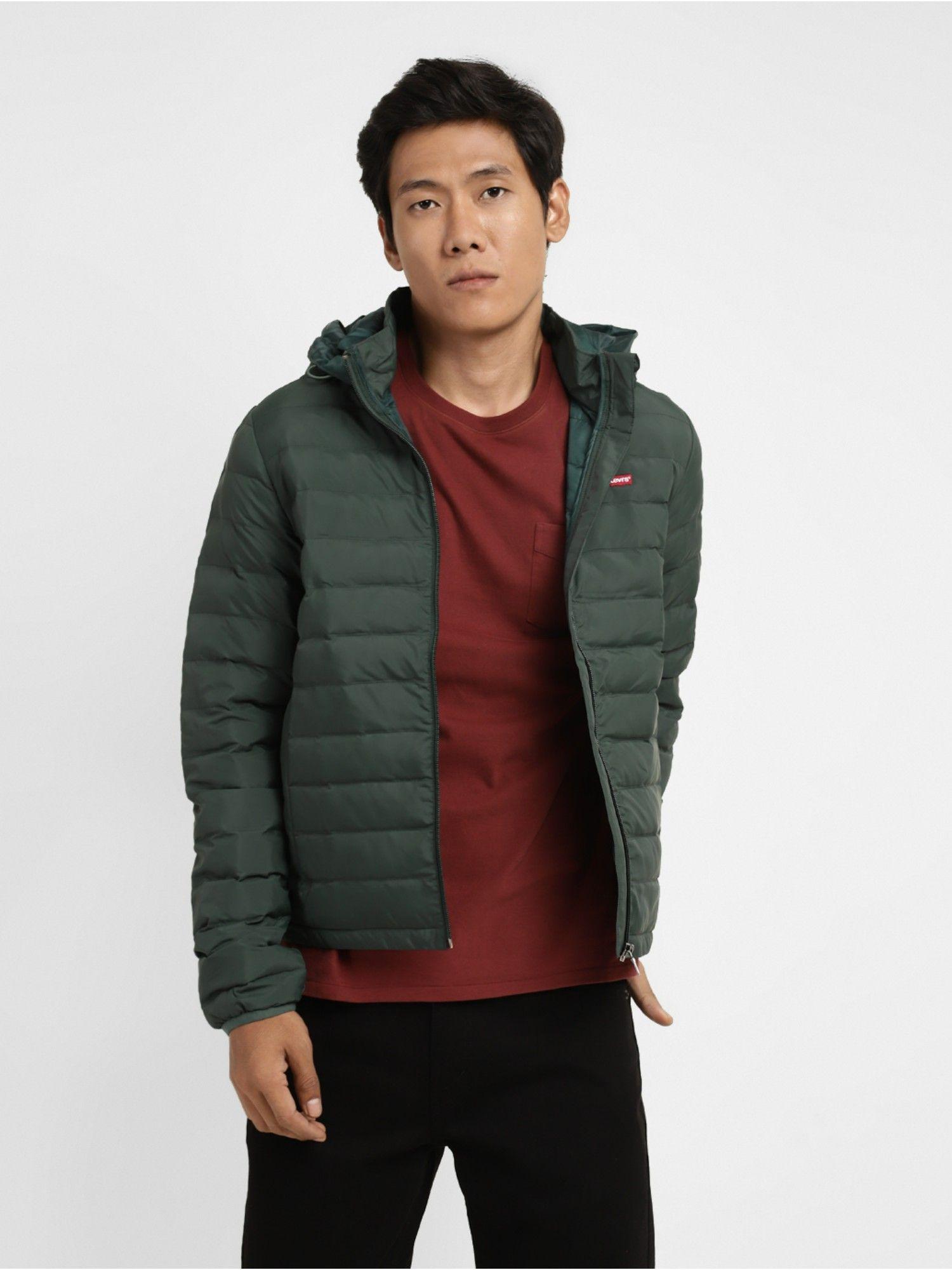 men green hooded quilted jacket