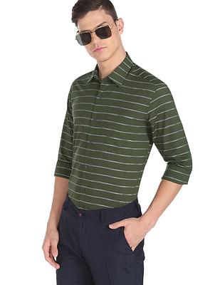 men green horizontal stripe cotton formal shirt