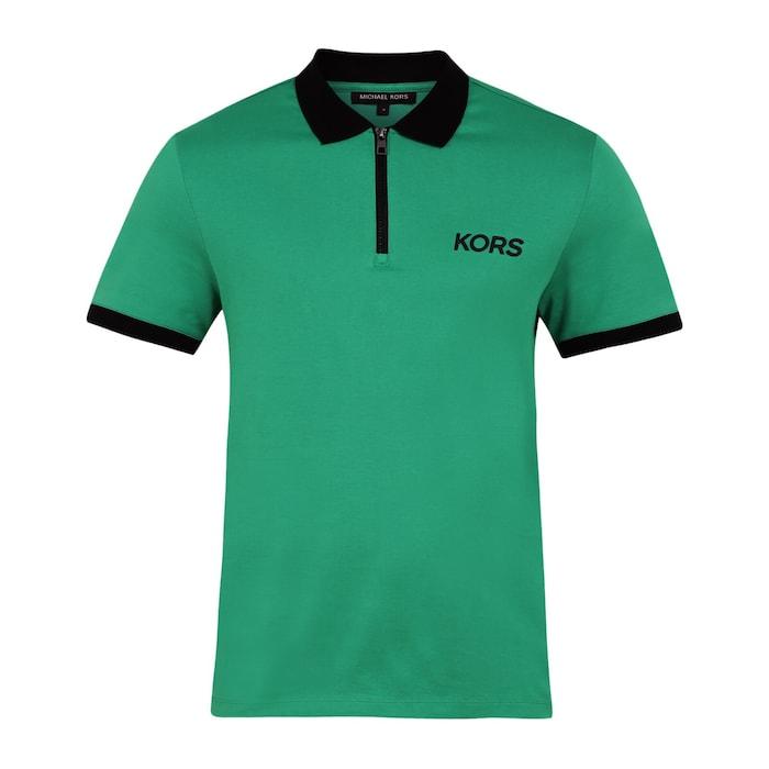 men green jersey zipper polo with kors branding