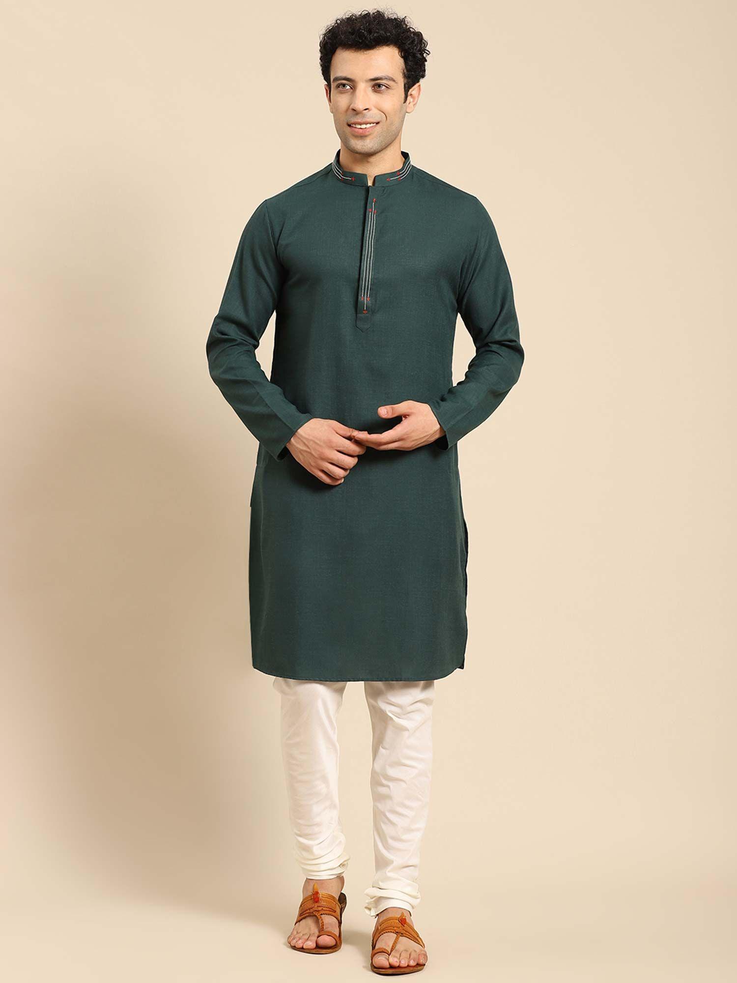 men green kurta (set of 2)