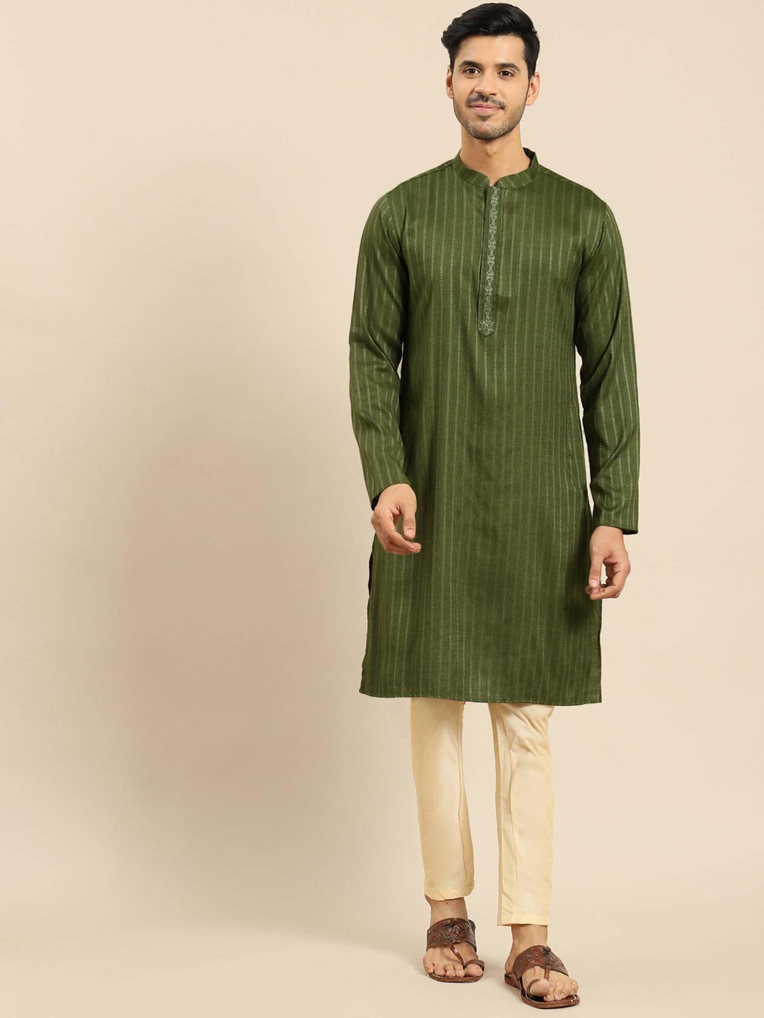 men green kurta (set of 2)