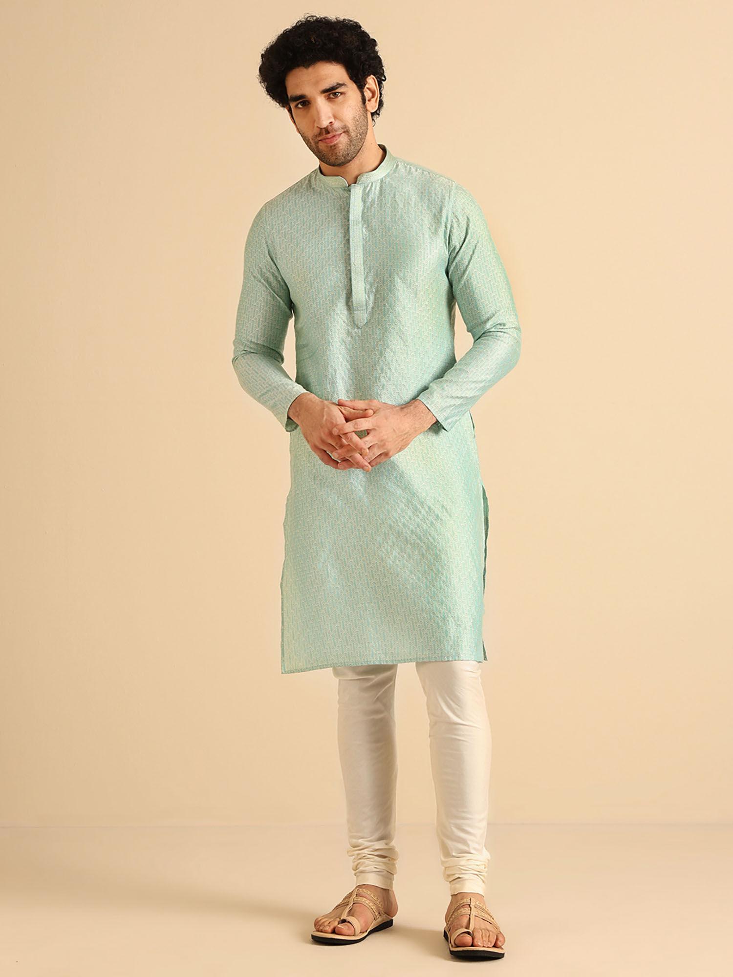 men green kurta and churidar (set of 2)