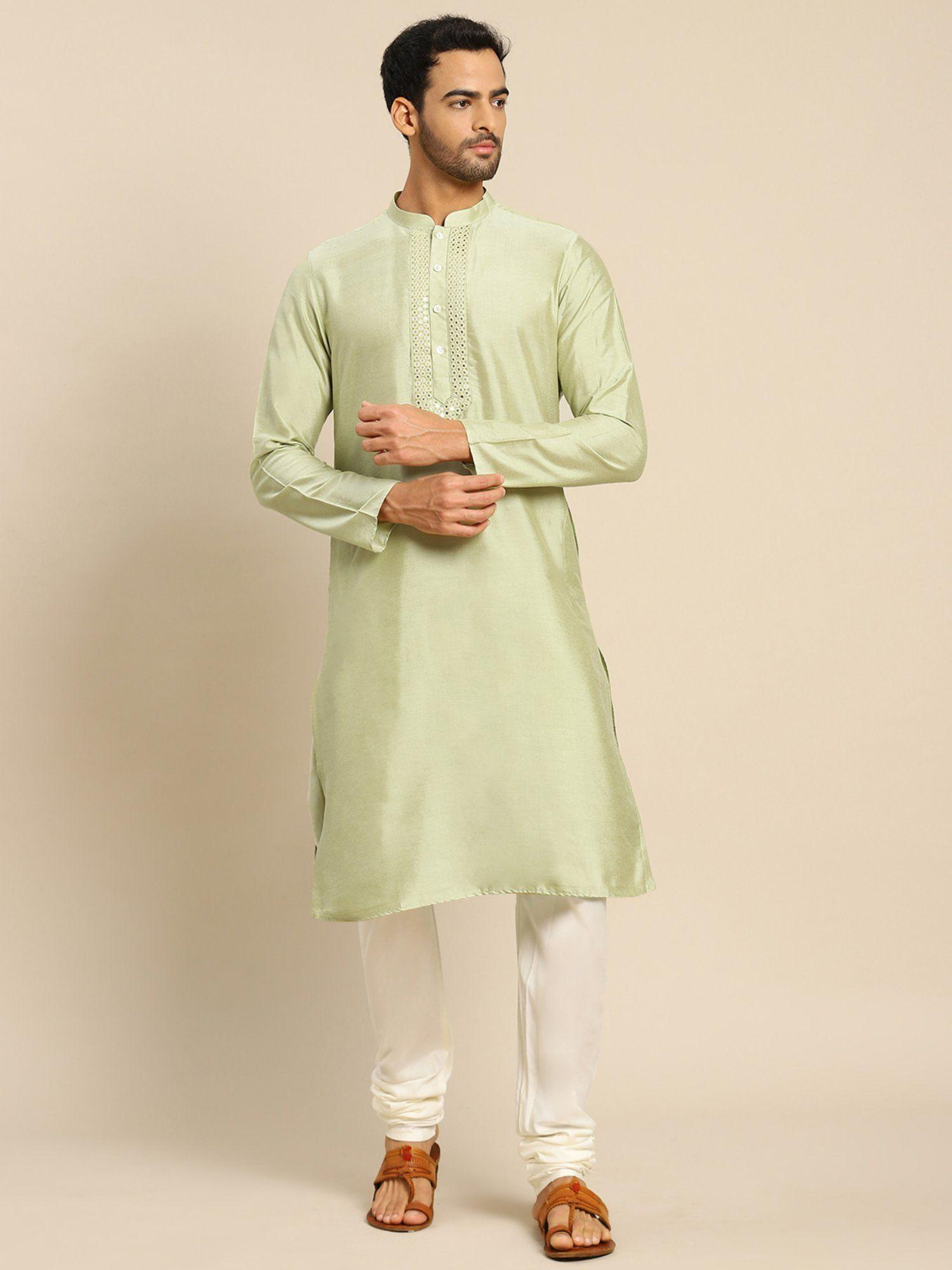 men green kurta set (set of 2)